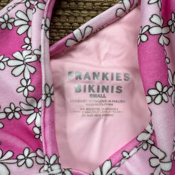 Frankie's Bikinis Pink and White Floral Asymmetrical Swimwear - Picture 2 of 6